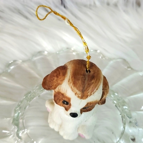 Vintage Ceramic Puppy Dog Pup Christmas Kitschy Holiday Ornament Bell Brown Wht - Picture 4 of 13